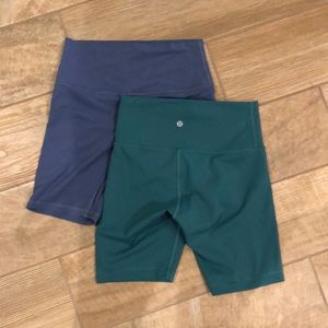 Set of lululemon bike shorts in blue and green. Great condition. Size 8.